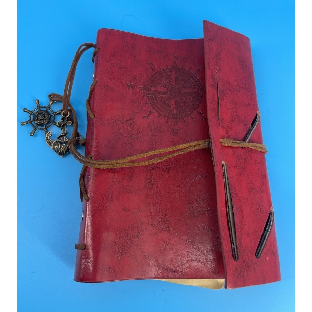 Red‎ Faux Leather A5 Refillable Journal Compass Anchor 6 Ring EVZ